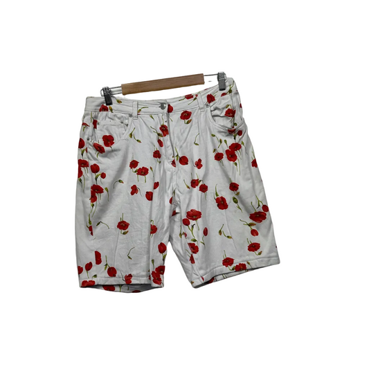 Yarra Trail white shorts with red poppy floral print size 14