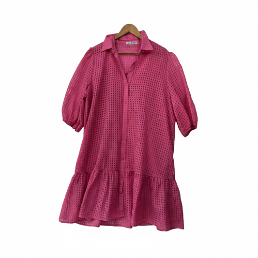 YH & Co Hot Pink Fuchsia Textured Check Shirt Dress - Size 20/4XL