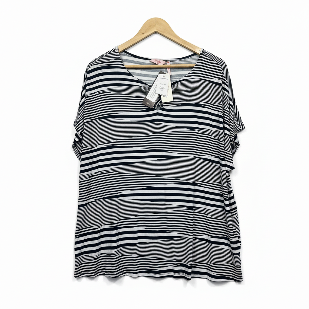 Millers Navy Blue White Striped Top - Size 18
