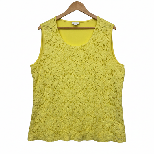 Millers Yellow Sleeveless Lace Overlay Top - Size 22