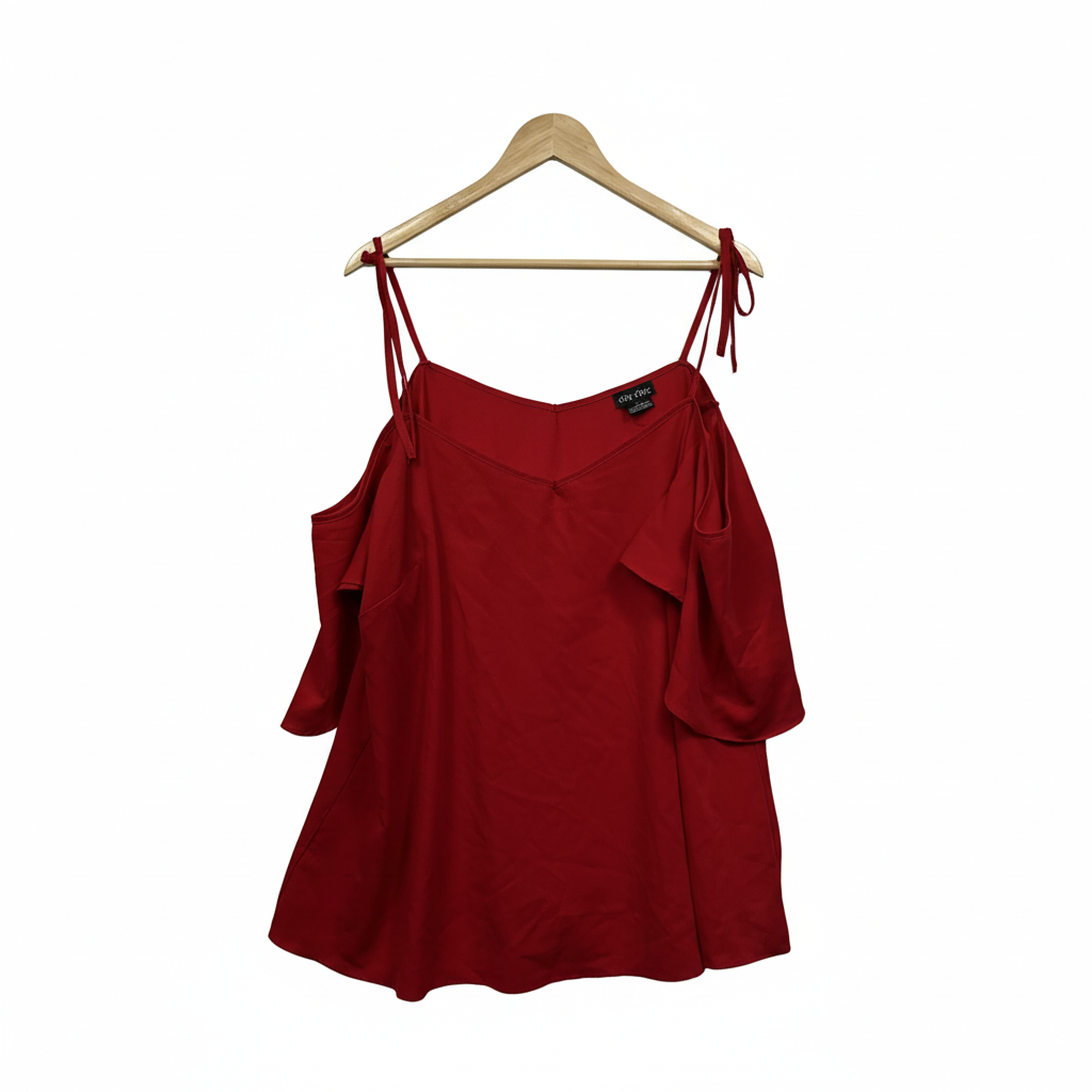 City Chic Red Cold Shoulder Top - Size 18/M