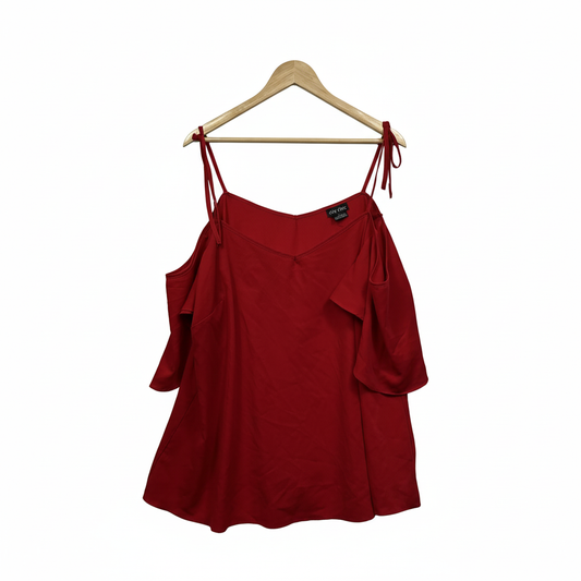 City Chic Red Cold Shoulder Top - Size 18/M