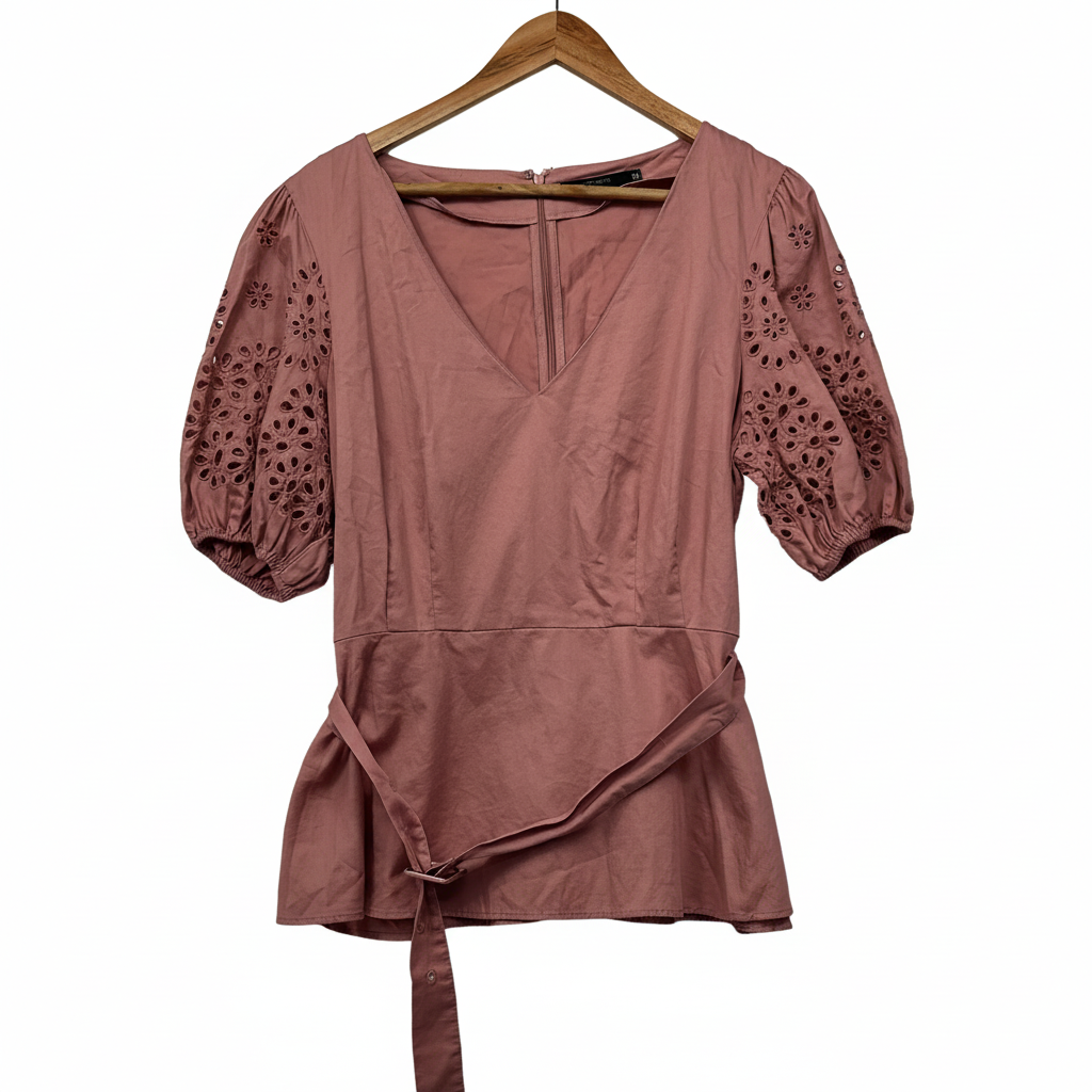 Portmans Dusty Rose Pink Broderie Top - Size 14