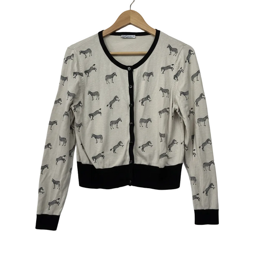 HOT Options Beige & Black Zebra Print Cardigan - Size 16