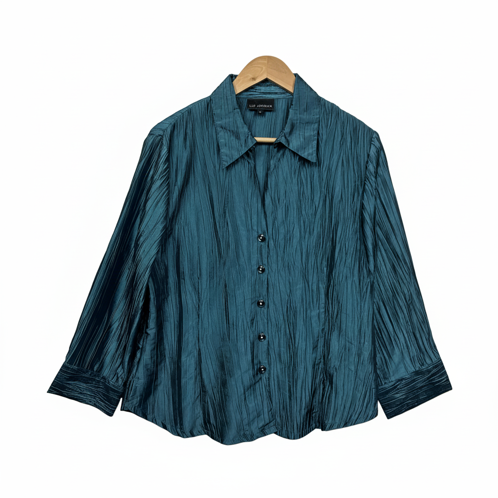 Liz Jordan Teal Crinkle Cocktail Top - Size L