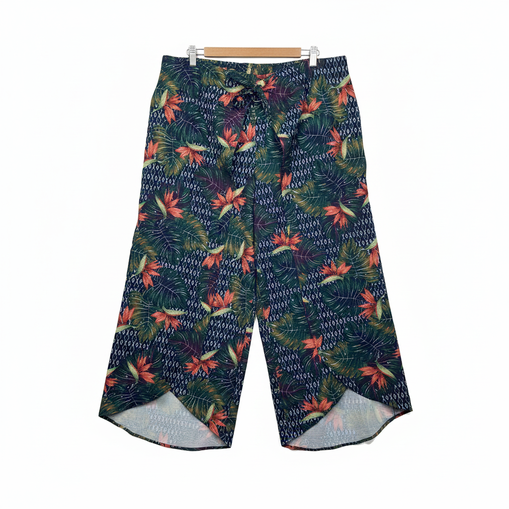 Rockmans Navy Blue Tropical Floral Print Culottes - Size 18