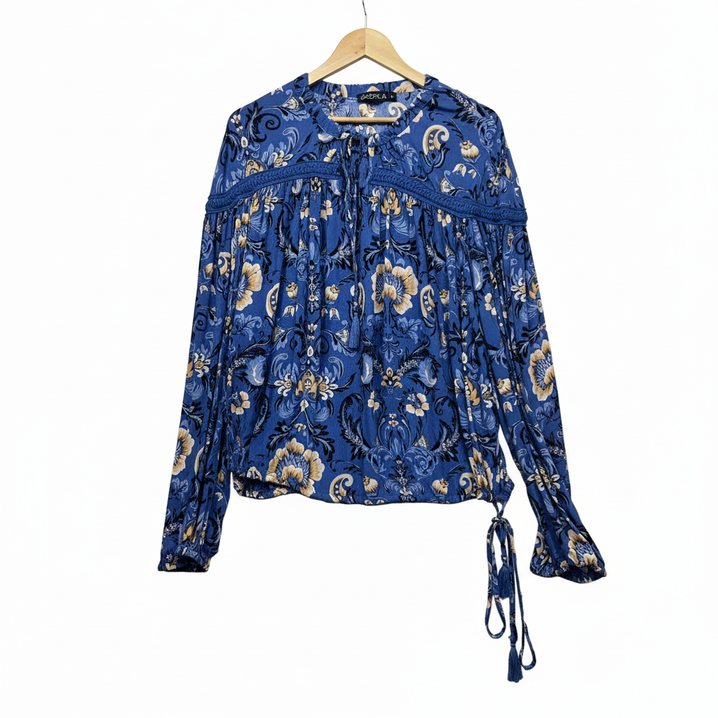 Ishka Blue Floral Boho Blouse - Size L
