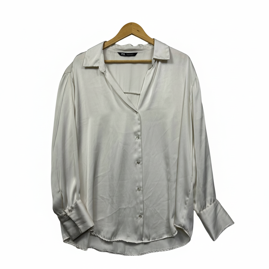 Zara Ivory Satin Shirt - Size XL