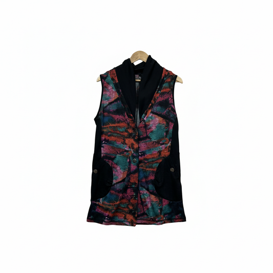 Taking Shape Black Sleeveless Top with Multicoloured Abstract Print - Size 12/XXS
