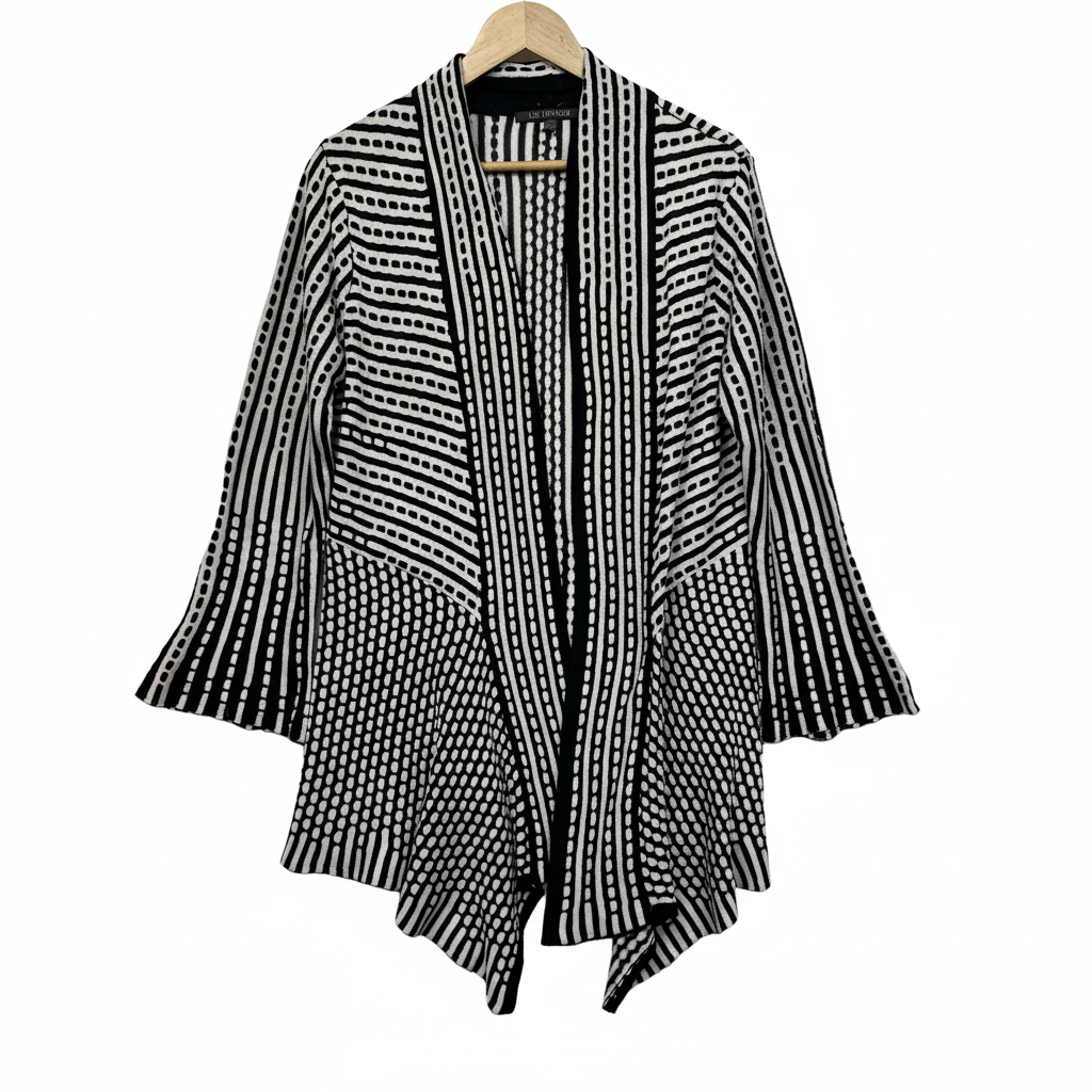 Liz Jordan Black and White Striped Cardigan - Size L