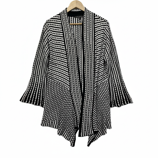 Liz Jordan black and white striped cardigan front view