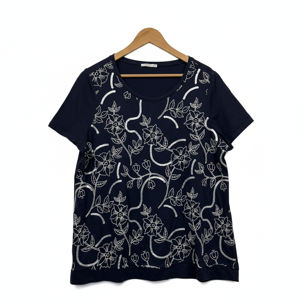 Regatta Navy Embroidered Floral Top - Size 18