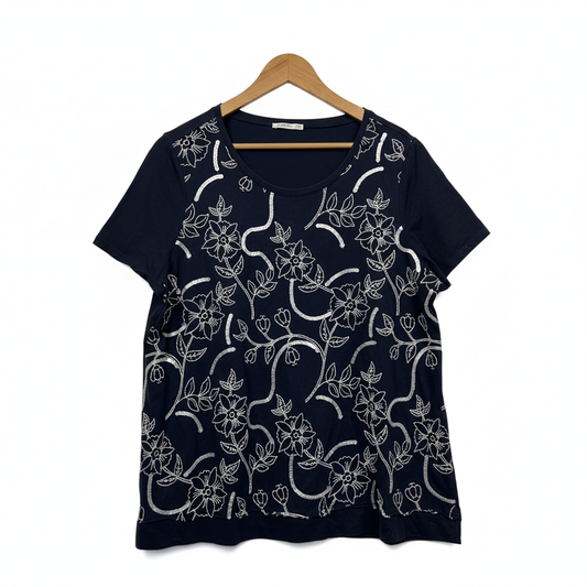 Regatta Navy Embroidered Floral Top - Size 18