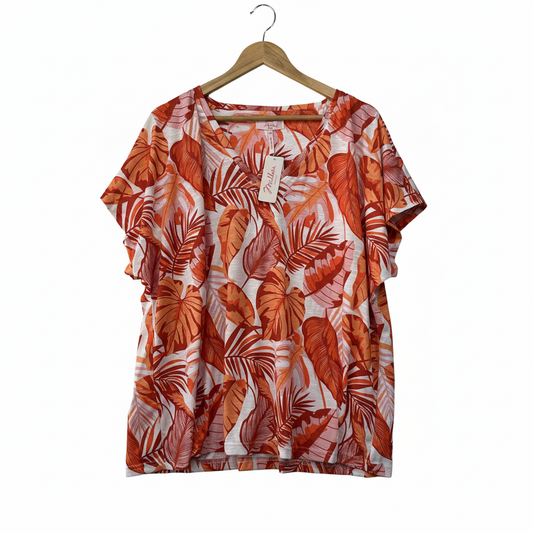 Millers Orange Tropical Floral Print Top - Size 22