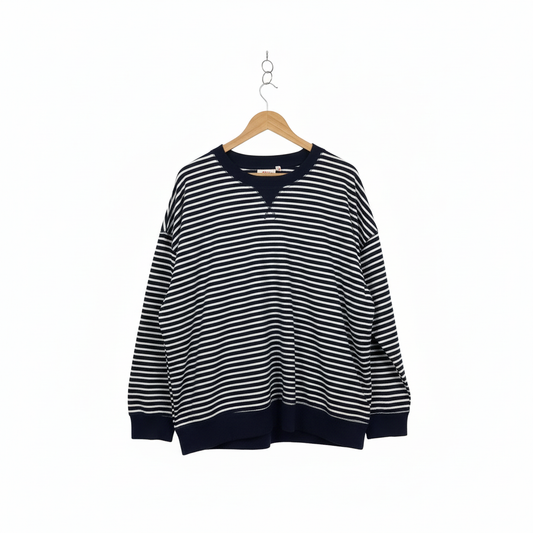 Millers Navy and White Striped Long Sleeve Top - Size 18