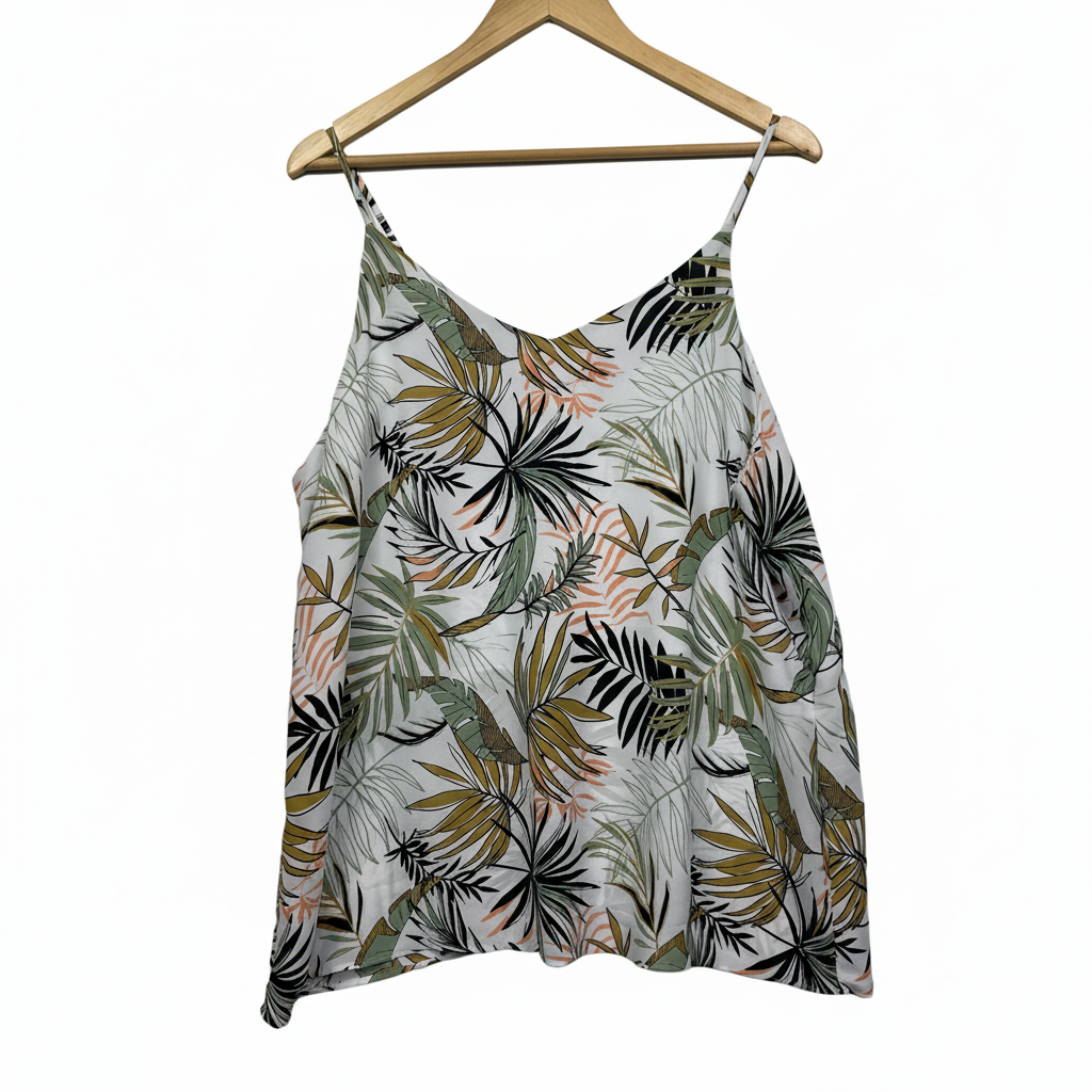 Anko White Palm Leaf Print Cami Top - Size 18