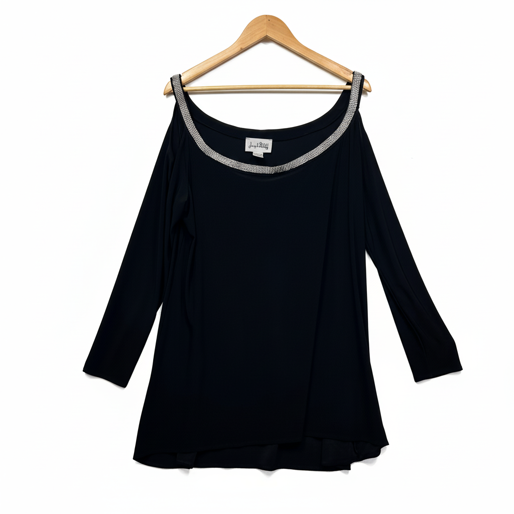 Joseph Ribkoff Black Diamante Trim Top - Size 18 front view