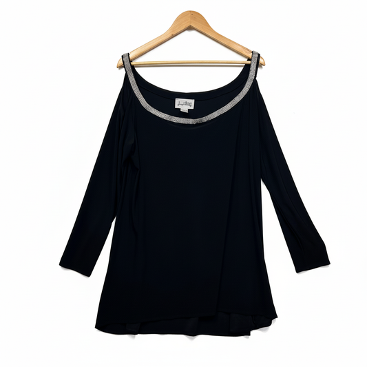 Joseph Ribkoff Black Diamante Trim Top - Size 18 front view