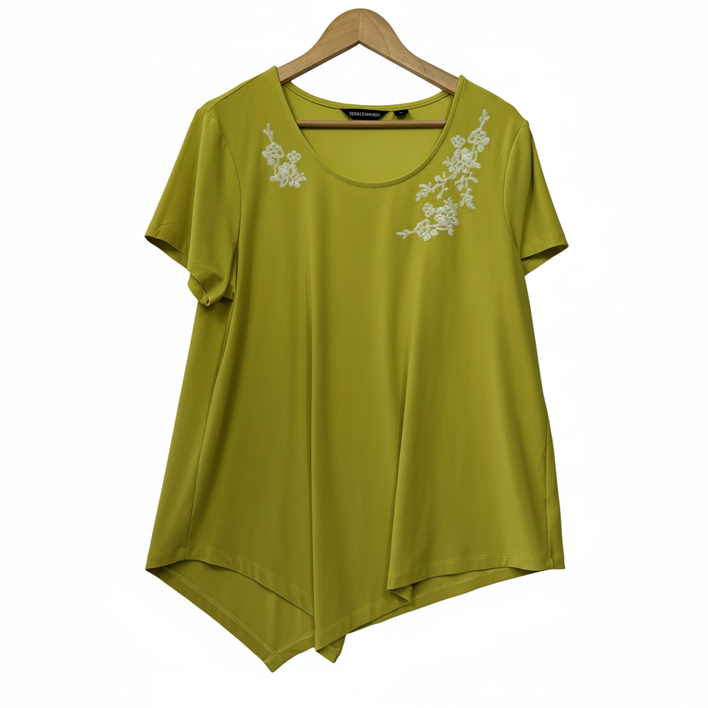 Nina Leonard Chartreuse Embroidered Top - Size XL