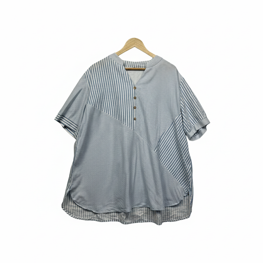 Blue striped top back view