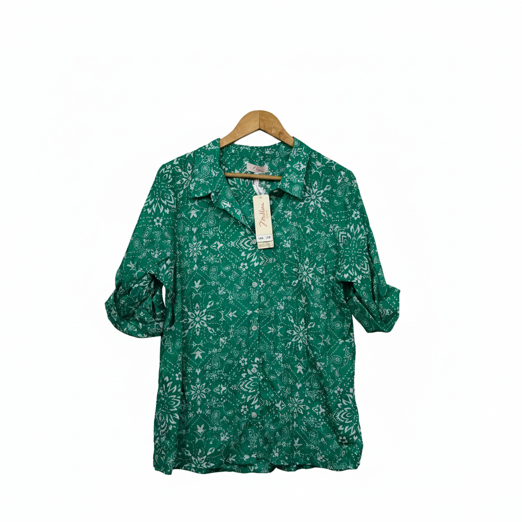 Millers Green Paisley Print Shirt -  Size 16