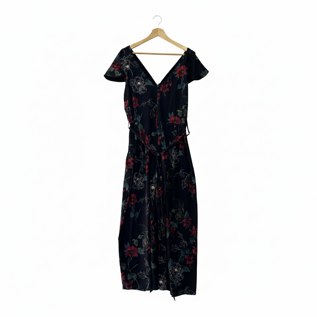 City Chic Black Floral Print Jumpsuit - Size 16