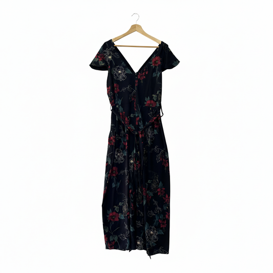 City Chic Black Floral Print Jumpsuit - Size 16