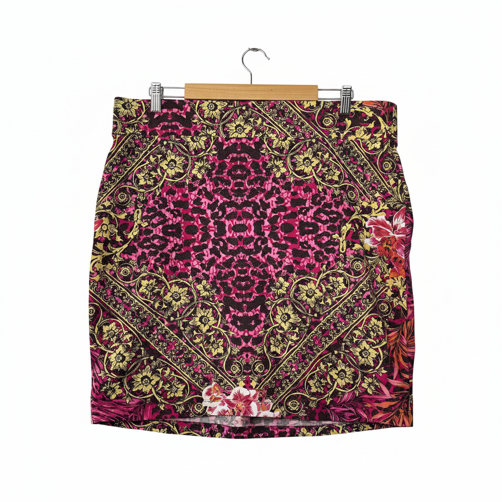 Crossroads Pink Yellow Patterned Stretch Skirt - Size XL