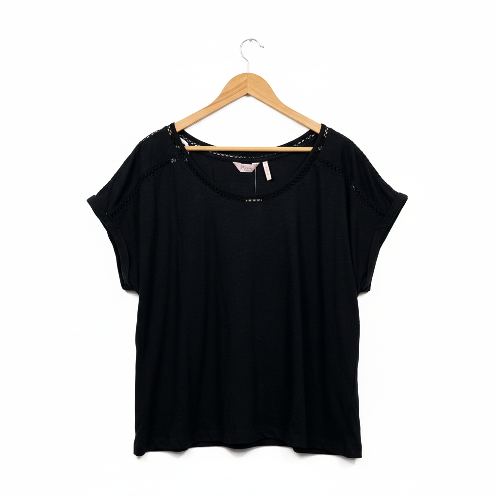 Millers Black Cotton Top with Lace Trim - Size 20