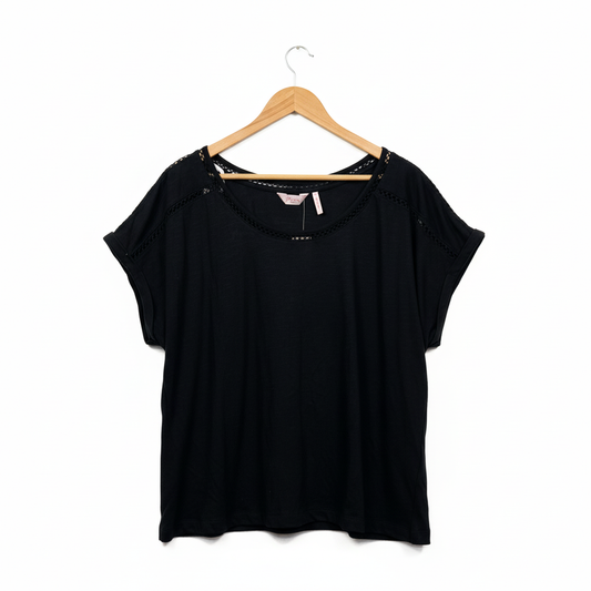 Millers Black Cotton Top with Lace Trim - Size 20