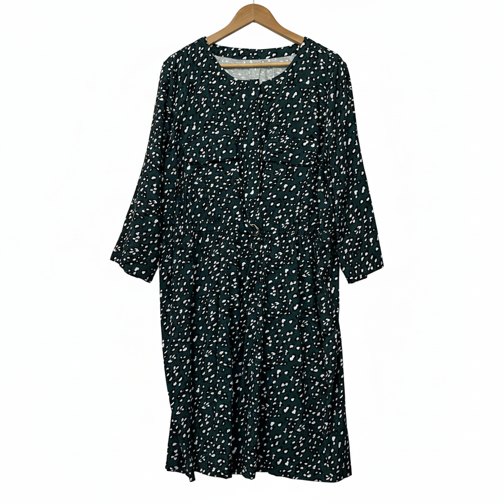 Rockmans Teal & Black Leopard Print Dress - Size 18