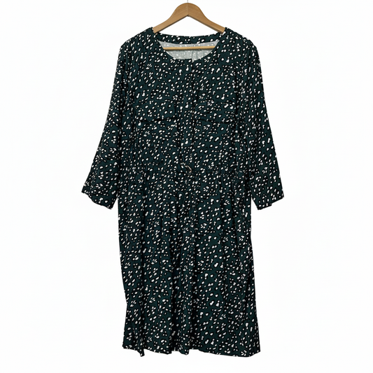 Rockmans Teal & Black Leopard Print Dress - Size 18