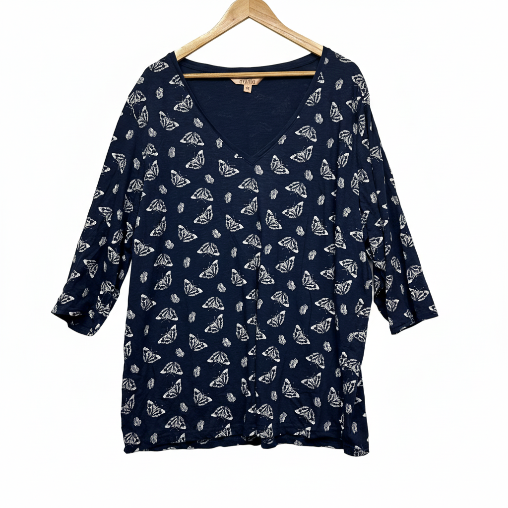 Avella Navy Butterfly Print Top - Brand Label