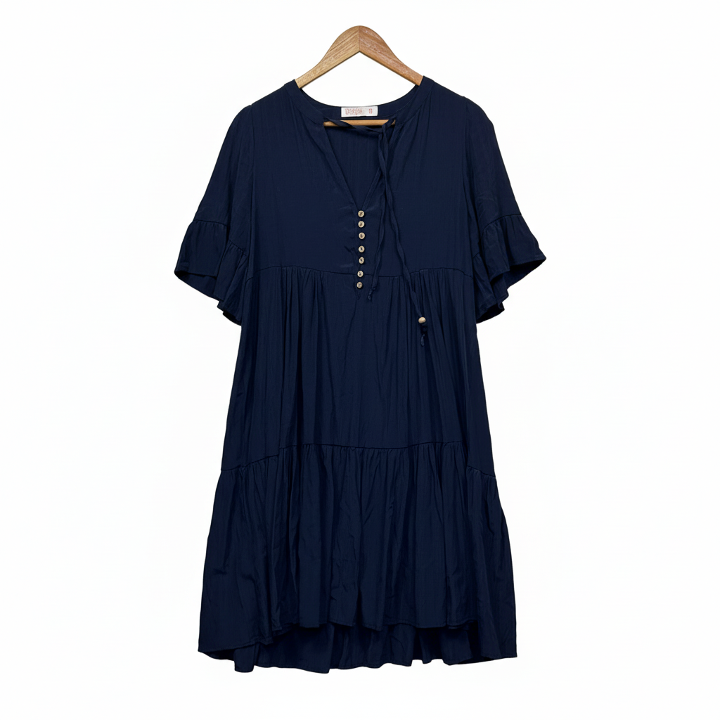 Orange Sherbet Navy Blue Tiered Dress Size 14