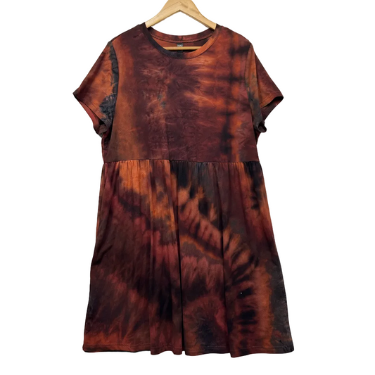 Shein Curve Rust & Black Tie-Dye Babydoll Mini Dress - Size 2XL
