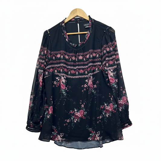 City Chic black floral top size XS/10 back view