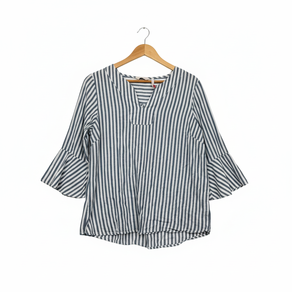 Millers Navy and White Striped Three-Quarter Sleeve Top - Size 14