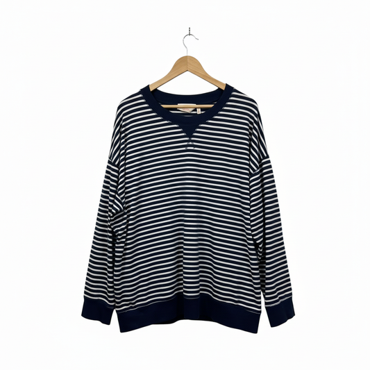 Millers Navy and White Striped Long Sleeve Top - Size 18