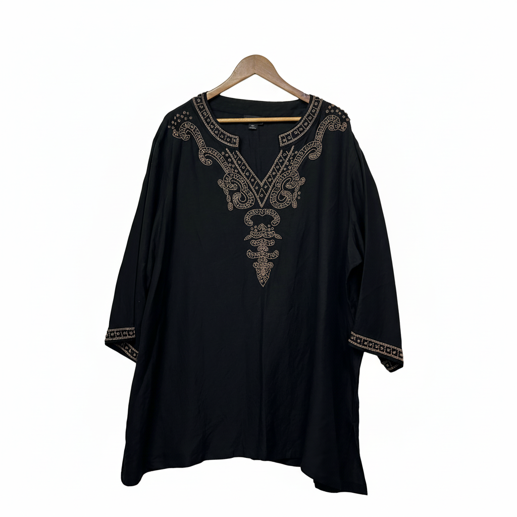 My Size Black Beaded Linen Blend Tunic Top- Size 22/XL