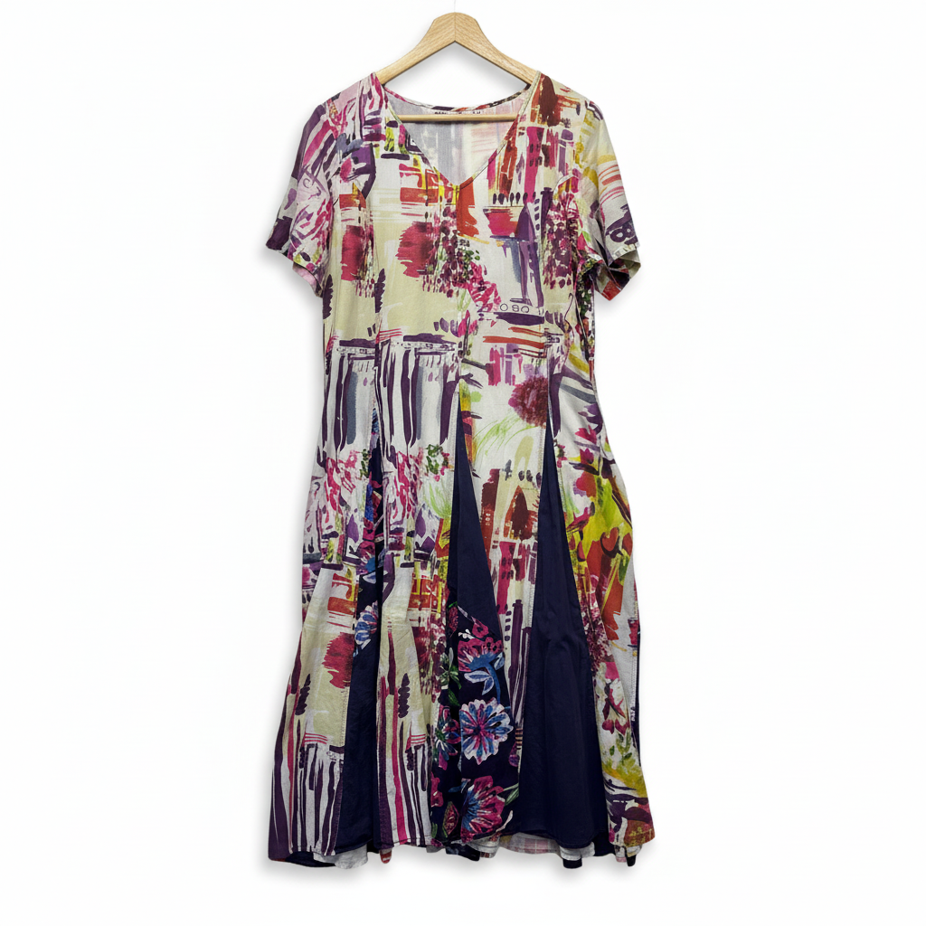 Orientique Multicoloured Abstract Print Dress - Front View