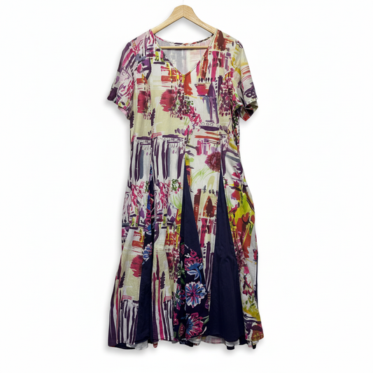 Orientique Multicoloured Abstract Print Dress - Front View