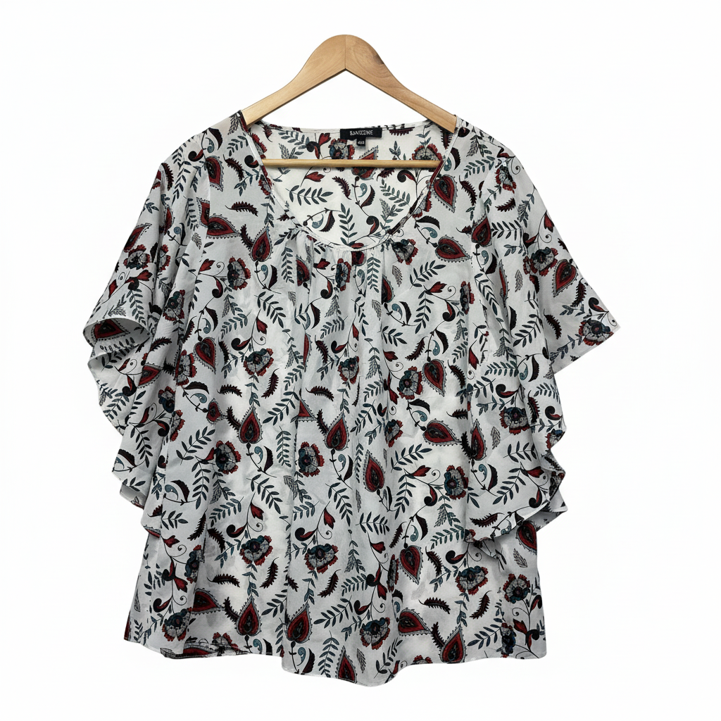 Basque White Multicoloured Floral Print Top - Size 16W