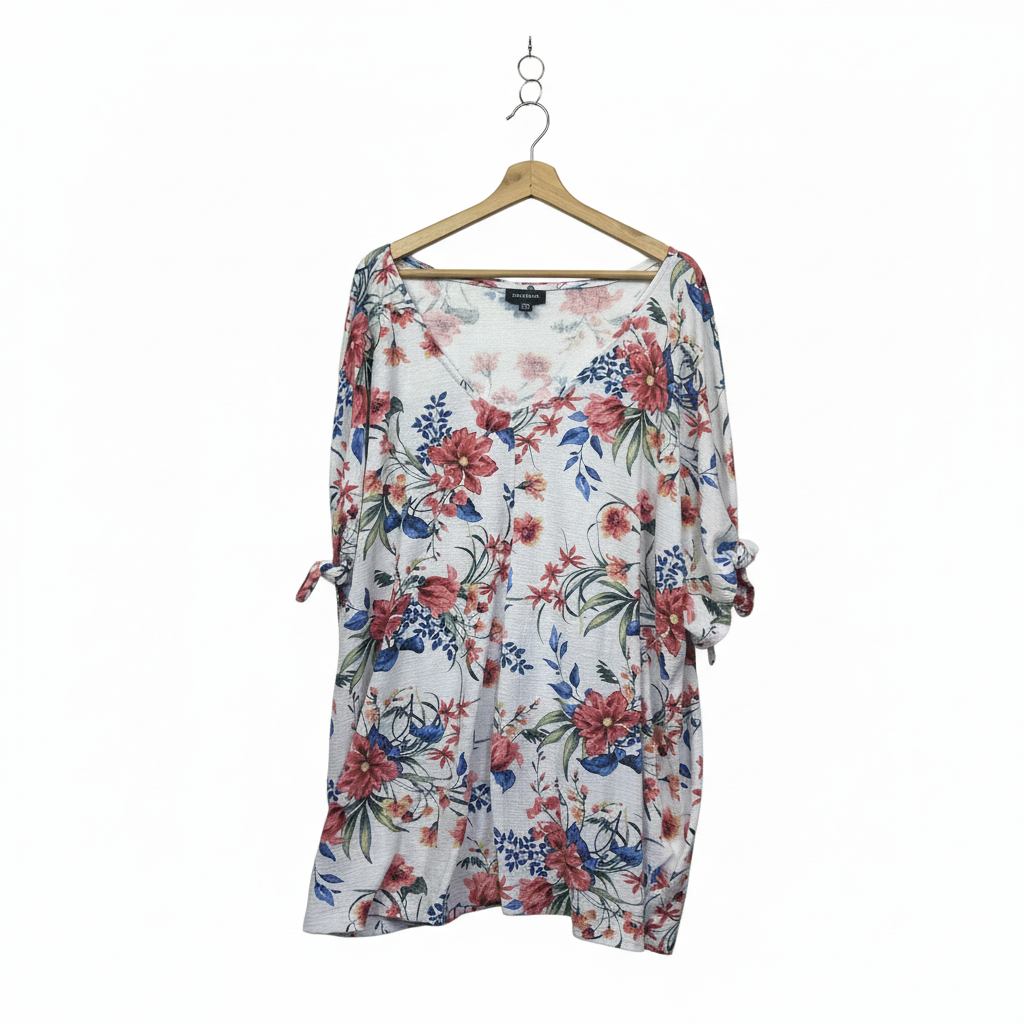 Autograph White Floral Print Tunic Top - Size 24