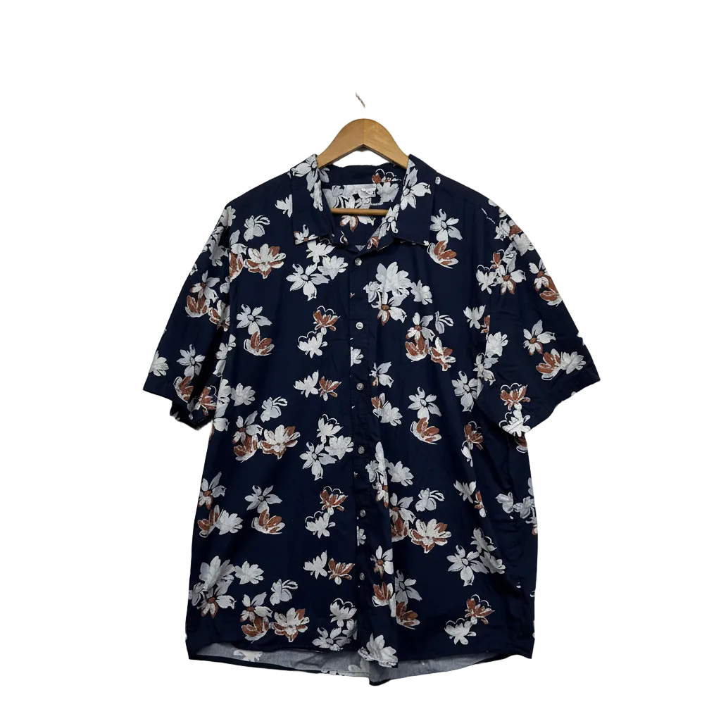 anko Navy Floral Print Short Sleeve Shirt - Size 4XL