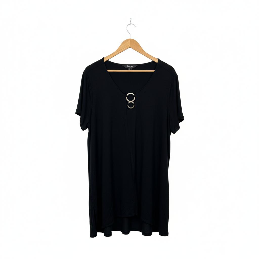 Beme Black Relaxed Fit Tunic Top - Size 14