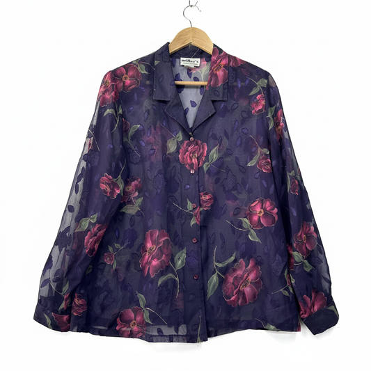 Vintage Millers Navy Purple Floral Shirt - Size 16
