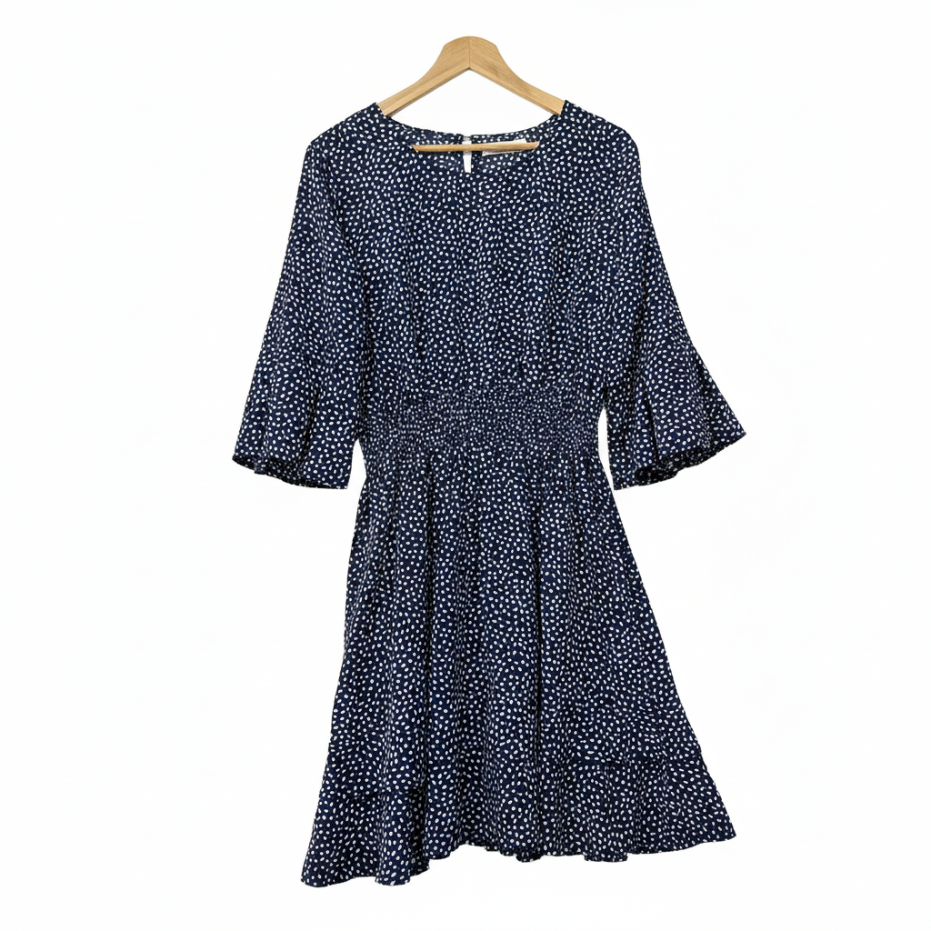 Miracle Navy White Spotted Dress - Size 16