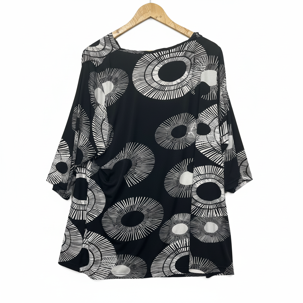 R&M Black White Print Top - Brand Label