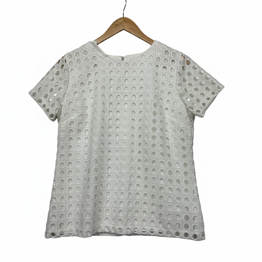 Three of Something white eyelet lace top size 14 front view