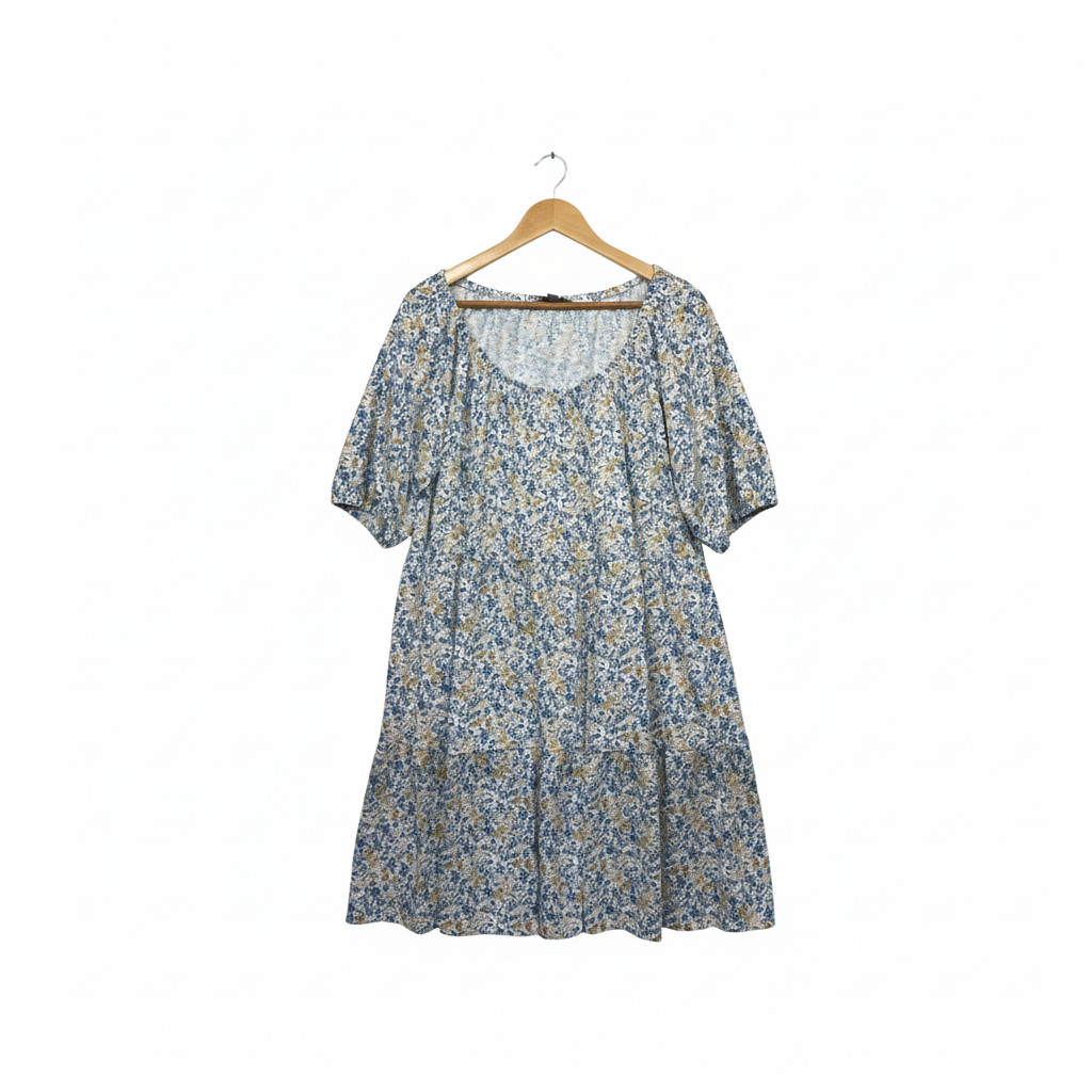 Suzanne Grae Blue & Yellow Floral Midi Dress - Size L